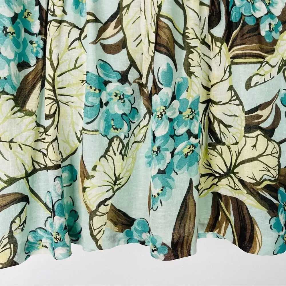 Loft blue brown floral linen silk pleated preppy office midi skirt 4